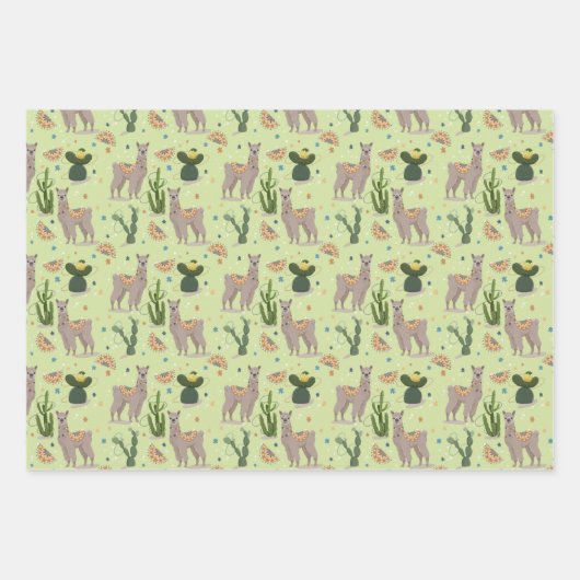 Fiesta Llama Cactus Geschenkpapier Set (Vorderseite 3)