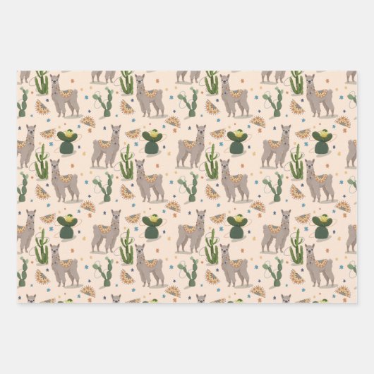 Fiesta Llama Cactus Geschenkpapier Set (Vorderseite)