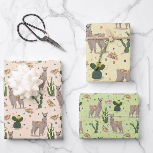 Fiesta Llama Cactus Geschenkpapier Set (Vorderseite)