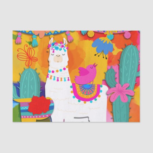 Fiesta Llama Cinco De Mayo Birthday Party Gefallen Seidenpapier (Vorderseite)