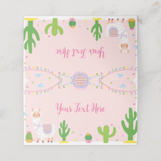 Fiesta Llama Fun Girl Birthday Platzkarte (Außenseite Aufgefaltet)