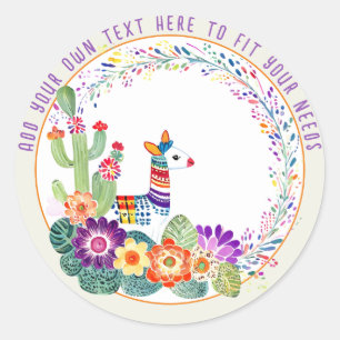 FIESTA Llama Kaktus Blumen Runder Aufkleber