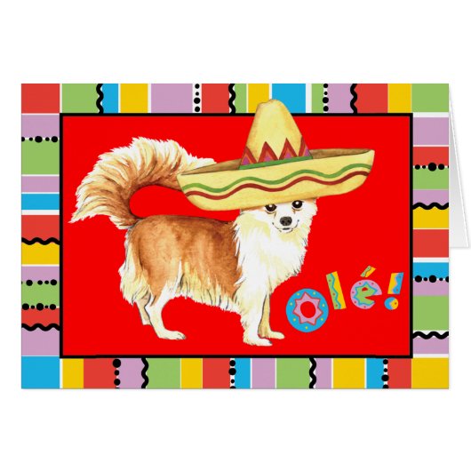 Fiesta Long Coat Chihuahua Grußkarte (Vorderseite (Horizontal))