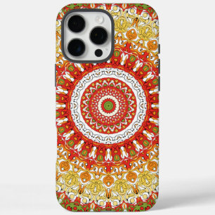 Fiesta-Mandala-Muster in Rot, Gelb und Grün iPhone 16 Pro Max Hülle