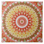 Fiesta Mandala Muster in Rot, Gelb und Grün Fliese (Vorderseite)