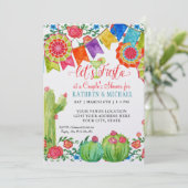 Fiesta Margarita Floral Cactus Art Couples Dusche Einladung (Stehend Vorderseite)