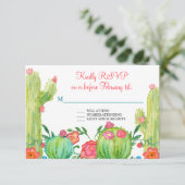 Fiesta Margarita Floral Cactus Wedding RSVP Einladung (Stehend Vorderseite)