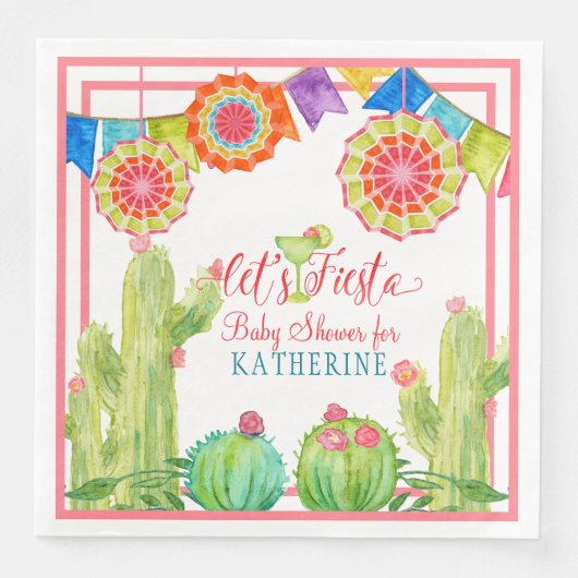 Fiesta Margarita Girl Baby Shower Cactus Pennants Serviette (Vorderseite)