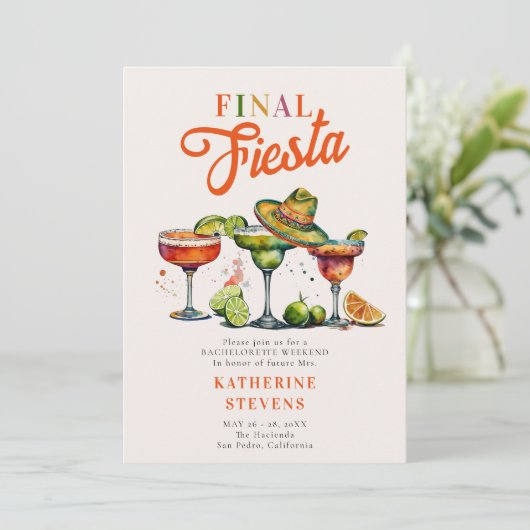 Fiesta Margaritas Bachelorette Einladung (Stehend Vorderseite)