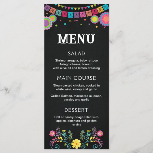 Fiesta-Menü, bearbeitbares, druckbares Menü Menükarte (Vorderseite)