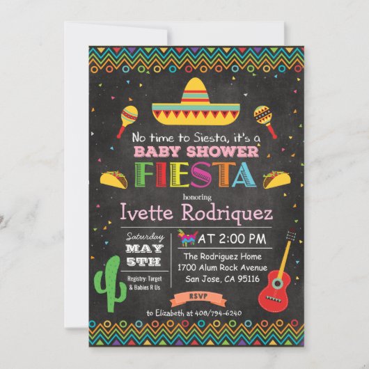 Fiesta Mexican Baby Shower Chalk Einladung (Vorderseite)