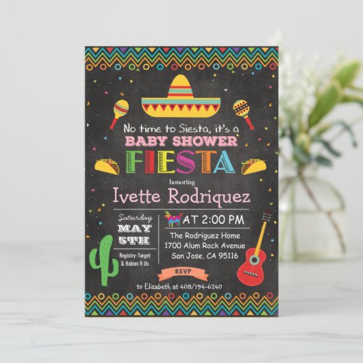 Fiesta Mexican Baby Shower Chalk Einladung (Stehend Vorderseite)