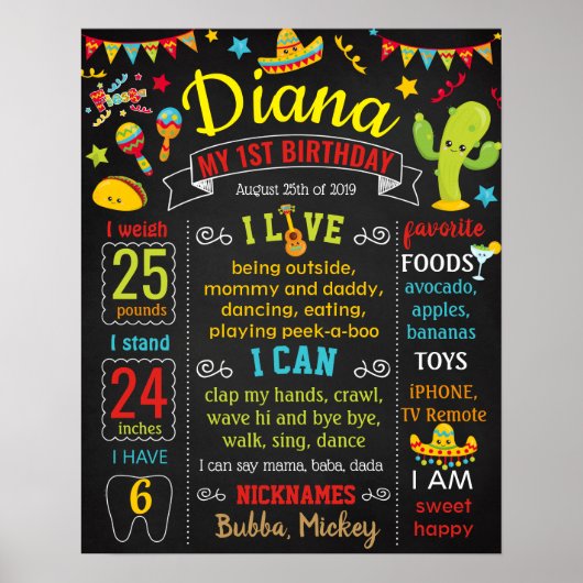 Fiesta Mexican Birthday Party-Tafelschild Poster (Vorne)