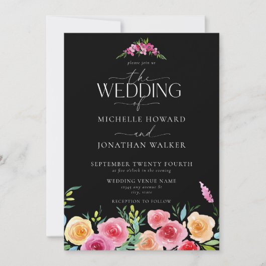 Fiesta Mexican Blume Elegante Script Wedding Einladung (Vorderseite)