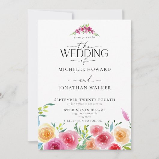 Fiesta Mexican Blume Elegantes Script QR Wedding Einladung (Vorderseite)