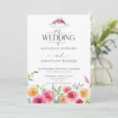 Fiesta Mexican Blume Elegantes Script QR Wedding Einladung (Stehend Vorderseite)