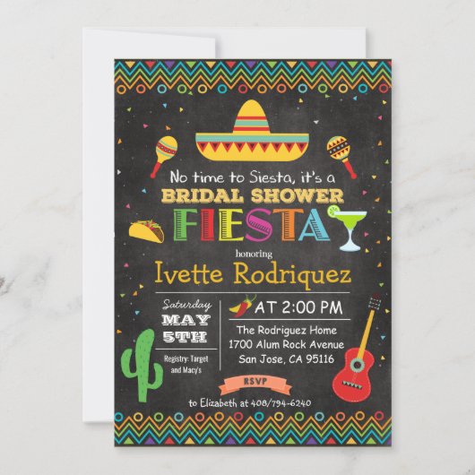 Fiesta Mexican Brautparty Chalk Einladung (Vorderseite)