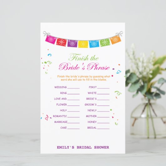 Fiesta Mexican Brautparty Game PRINTED (Stehend Vorderseite)