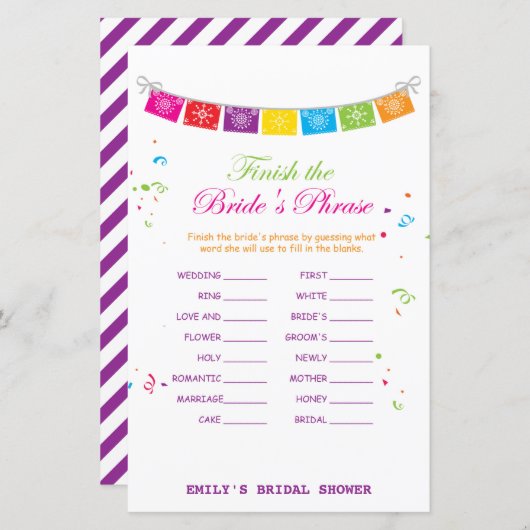 Fiesta Mexican Brautparty Game PRINTED (Vorne/Hinten)