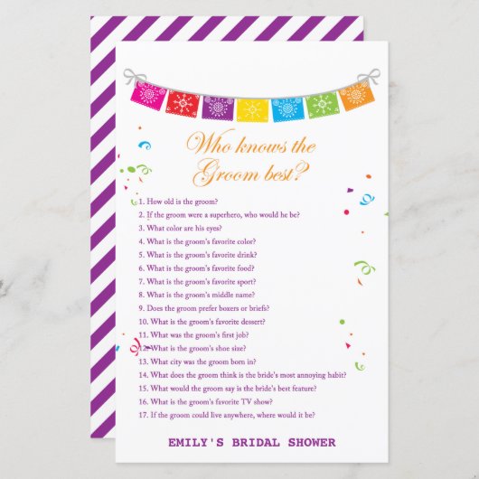 Fiesta Mexican Brautparty Game PRINTED (Vorne/Hinten)