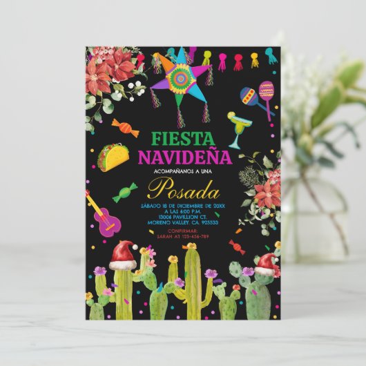 Fiesta Mexican Cactus Navideña Posada Weihnachten Einladung (Stehend Vorderseite)