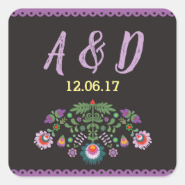 Fiesta Mexican Floral Round Stickers Lila Label