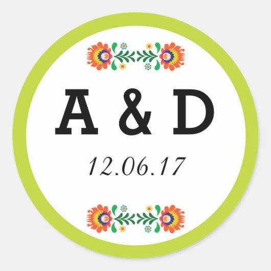Fiesta Mexican Floral Round Stickers Limon Label (Vorderseite)