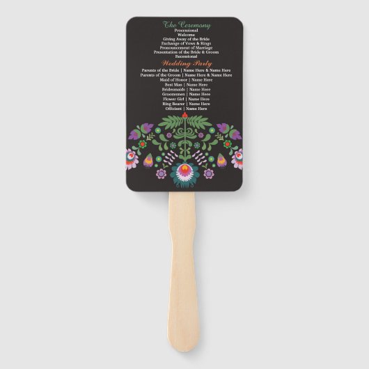 Fiesta Mexican Floral Wedding Program Hand Fan Fächer (Rückseite)