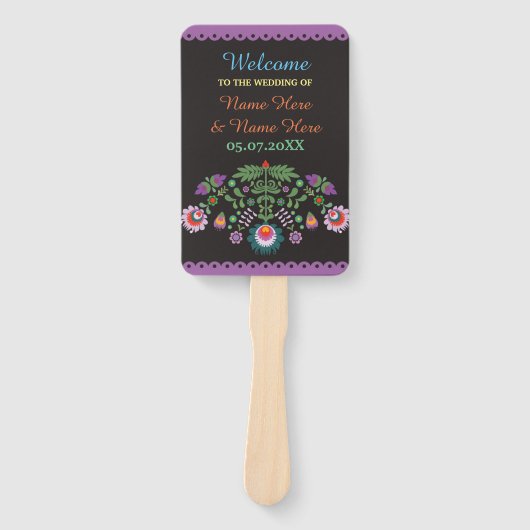Fiesta Mexican Floral Wedding Program Hand Fan Fächer (Vorderseite)