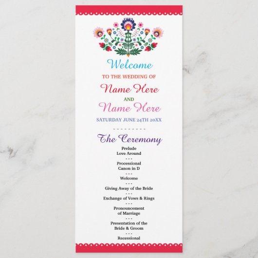 Fiesta Mexican Floral Wedding Program Programm (Vorderseite)