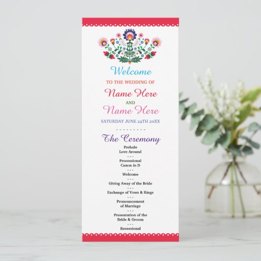 Fiesta Mexican Floral Wedding Program Programm (Stehend Vorderseite)