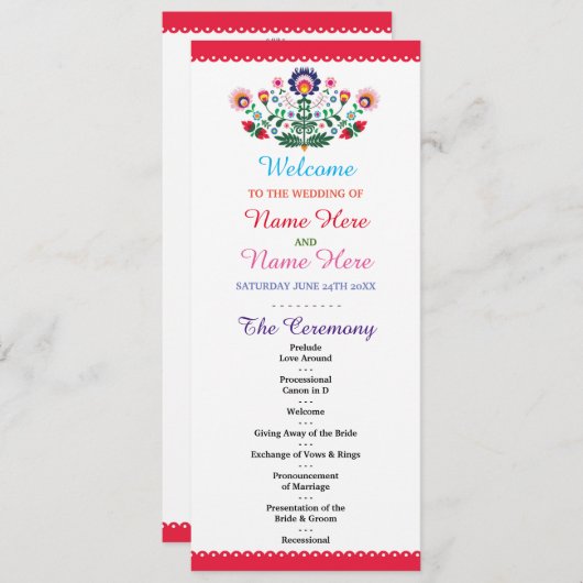 Fiesta Mexican Floral Wedding Program Programm (Vorne/Hinten)