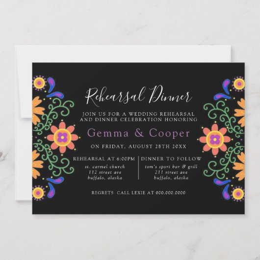 Fiesta Mexican Florals Probe Dinner Einladung (Vorderseite)