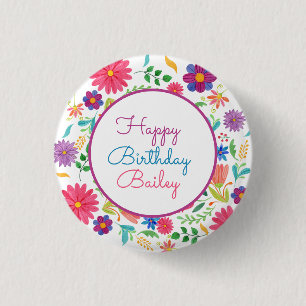 Fiesta Mexican Folk Watercolor Floral Geburtstag Button