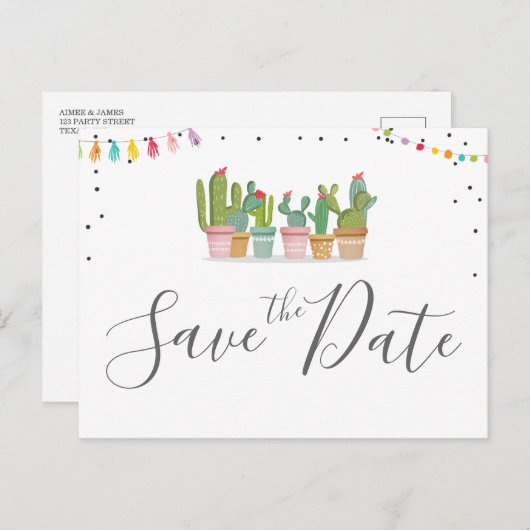 Fiesta Mexican Pastel Summer Cactus Save the Date Ankündigungspostkarte (Vorne/Hinten)