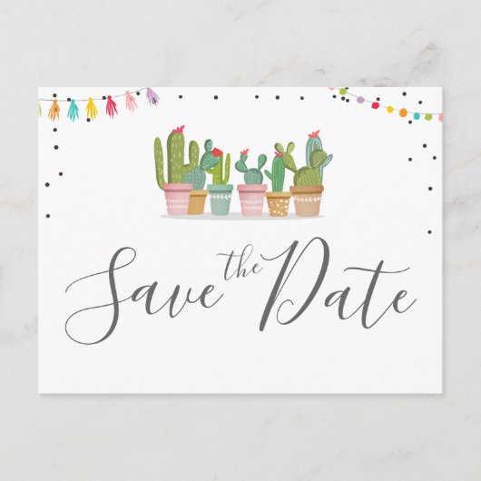 Fiesta Mexican Pastel Summer Cactus Save the Date Ankündigungspostkarte (Vorderseite)
