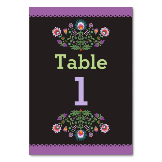 Fiesta Mexican Pattern Table Lila Number Wedding Tischnummer (Rückseite)