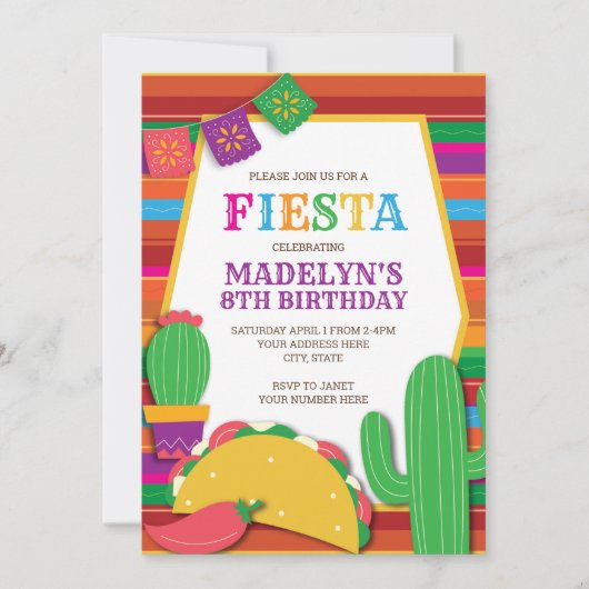 Fiesta Mexican Southwest Taco Birthday Einladung (Vorderseite)