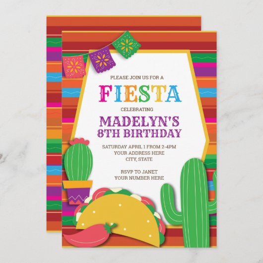 Fiesta Mexican Southwest Taco Birthday Einladung (Vorne/Hinten)
