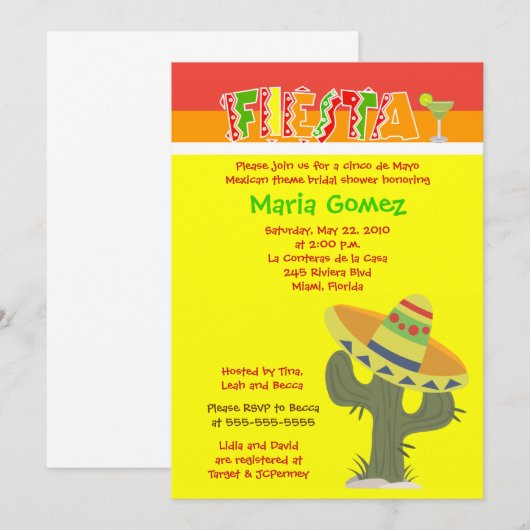 Fiesta Mexican Theme 12x18 Brautparty Einladung (Vorne/Hinten)