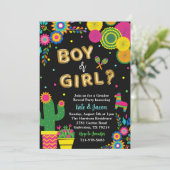 Fiesta Mexican Theme Gender Reveal Party Einladung (Stehend Vorderseite)