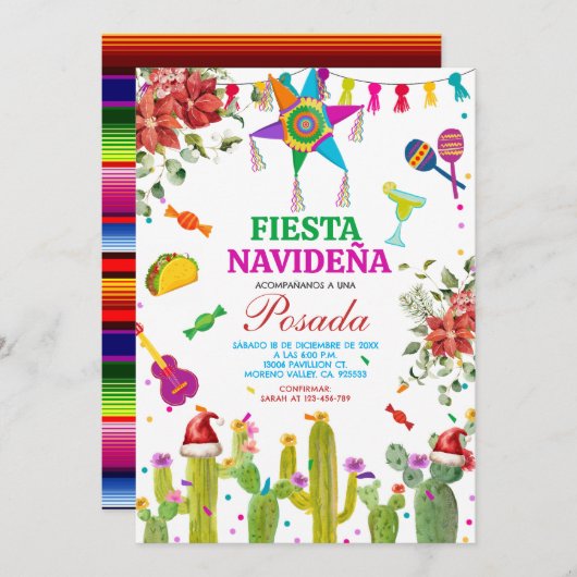 Fiesta Mexicana Navideña Posada Weihnachtskaktus Einladung (Vorne/Hinten)