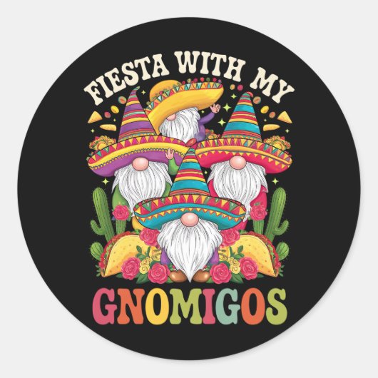 Fiesta mit meinem Gnomigos Gnome Cinco de Mayo Runder Aufkleber (Vorderseite)