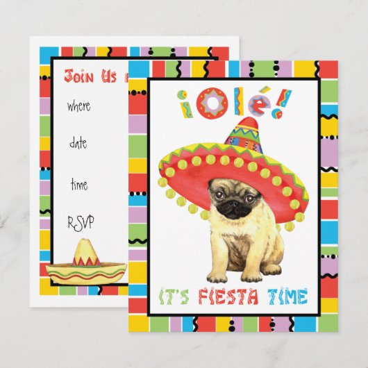 Fiesta Mops Einladung (Vorne/Hinten)