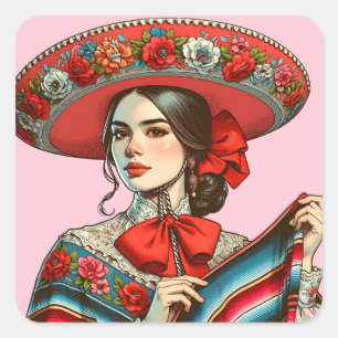 Fiesta Mujer Mariachi Gastgeschenk Quadratischer Aufkleber