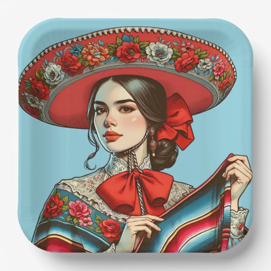 Fiesta Mujer Mariachi Party Pappteller (Vorderseite)