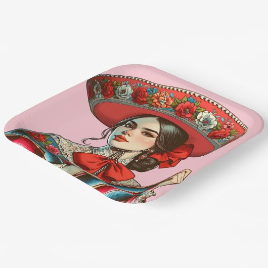 Fiesta Mujer Mariachi Party Pappteller (Gewinkelt)