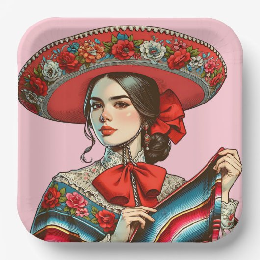 Fiesta Mujer Mariachi Party Pappteller (Vorderseite)