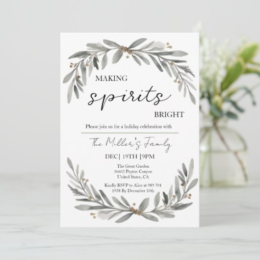 Fiesta Navidad Soft Pastel Wreath and Leaves Einladung (Stehend Vorderseite)