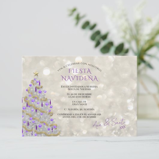 Fiesta Navideña Sofisticada Einladung (Stehend Vorderseite)